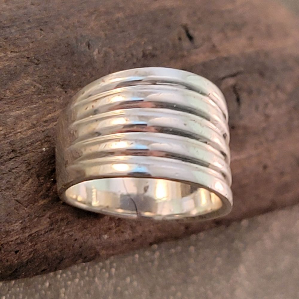 Sterling Extra Wide Contemporary Five Groove Ring Band